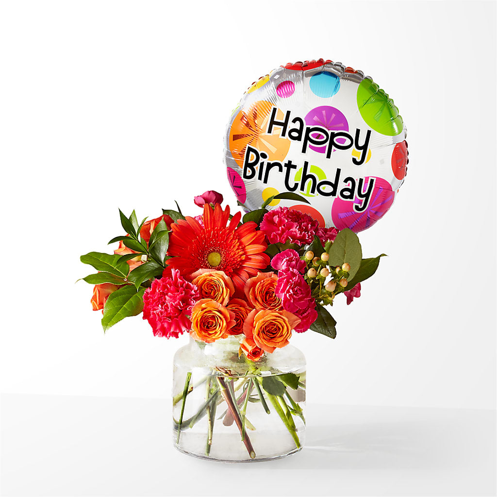 Fiesta Bouquet with Birthday Balloon – Greenery Plus Florist, Monroe NY