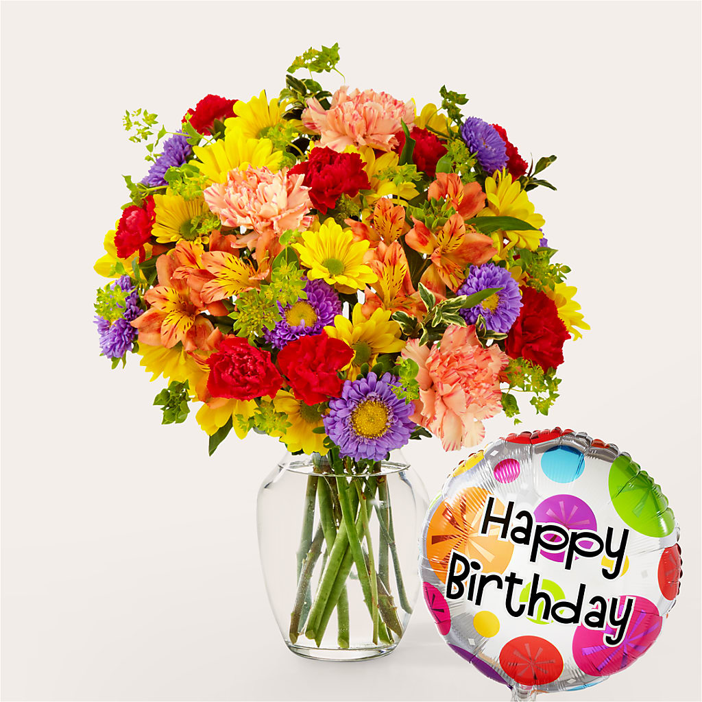 Kaleidoscope Bouquet with Birthday Balloon – Greenery Plus Florist, Monroe NY