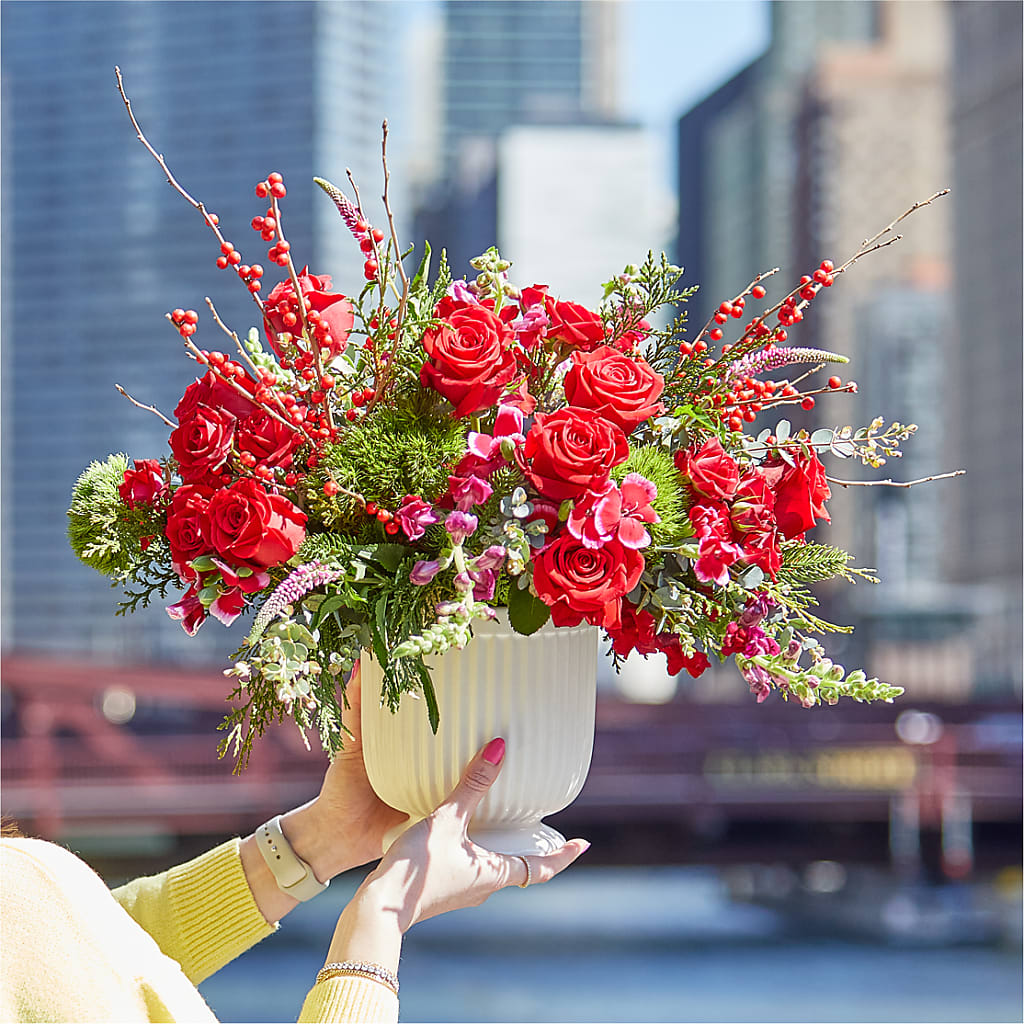 Big Red Bow Bouquet – Greenery Plus Florist, Monroe NY