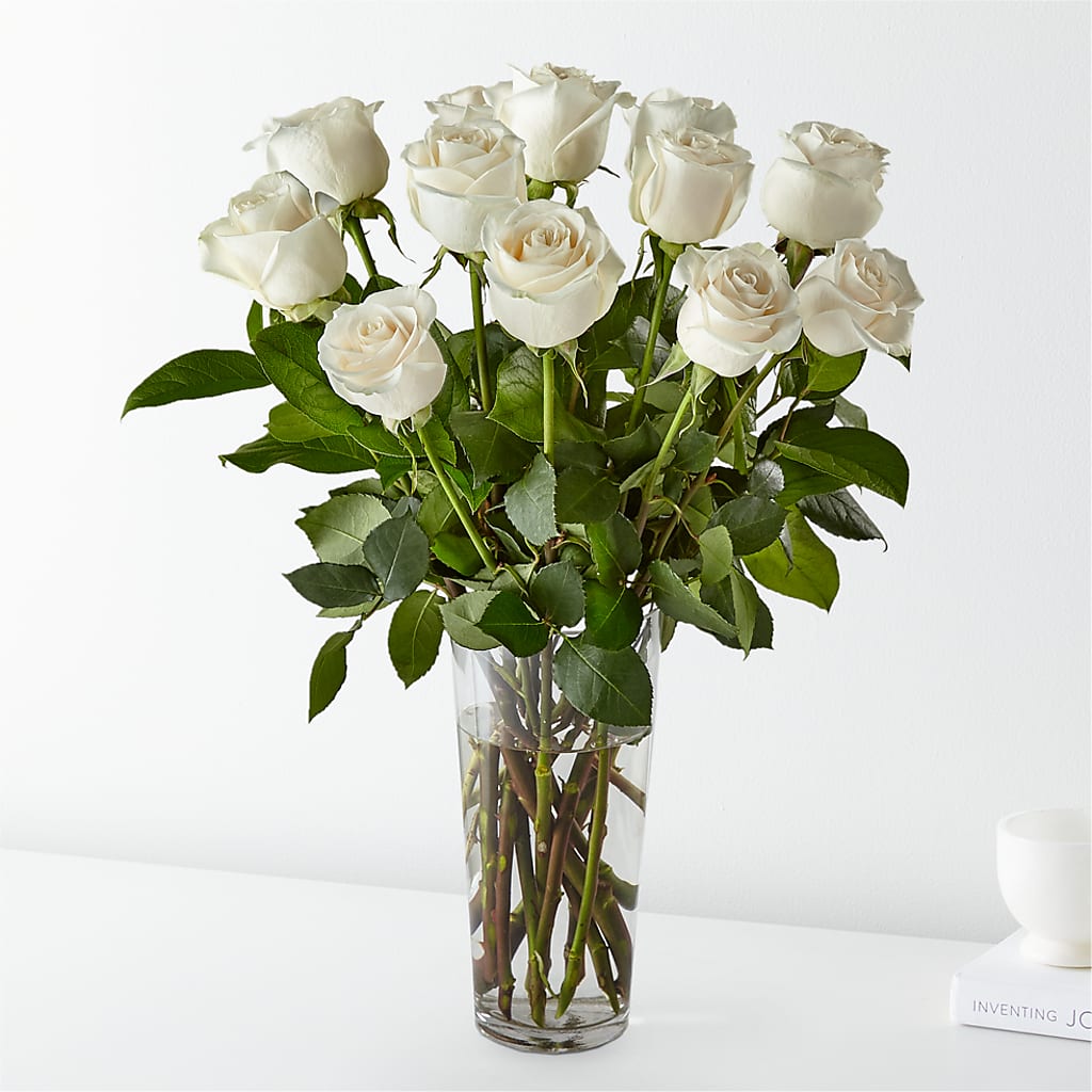 Long Stem White Rose Bouquet – Greenery Plus Florist, Monroe NY