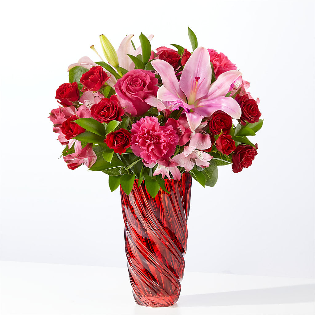In Love Bouquet with Luxe Swirl Vase – Greenery Plus Florist, Monroe NY