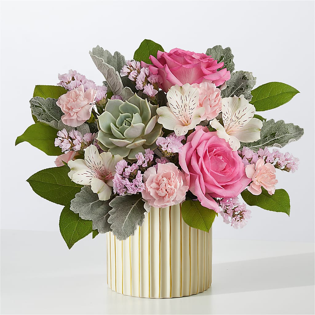 Dusty Rose Bouquet with Ivory Vase – Greenery Plus Florist, Monroe NY