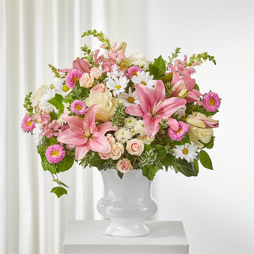 Empathetic Blooms Urn Arrangement – Greenery Plus Florist, Monroe NY