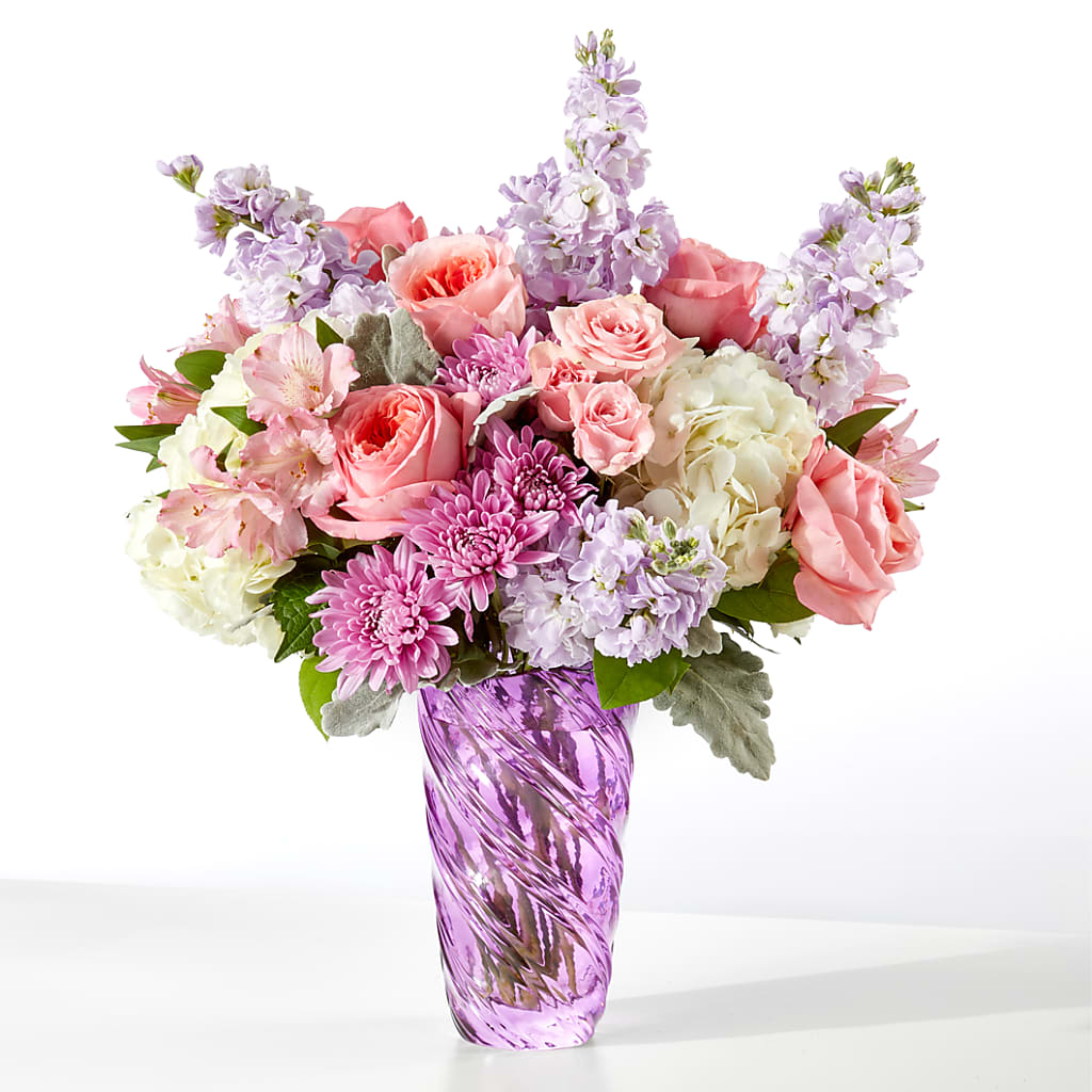 新品 Daniel Gelis 『Bouquet frais』リトグラフ Silver Lining Bouquet – lavender, pink, white flower arrangement