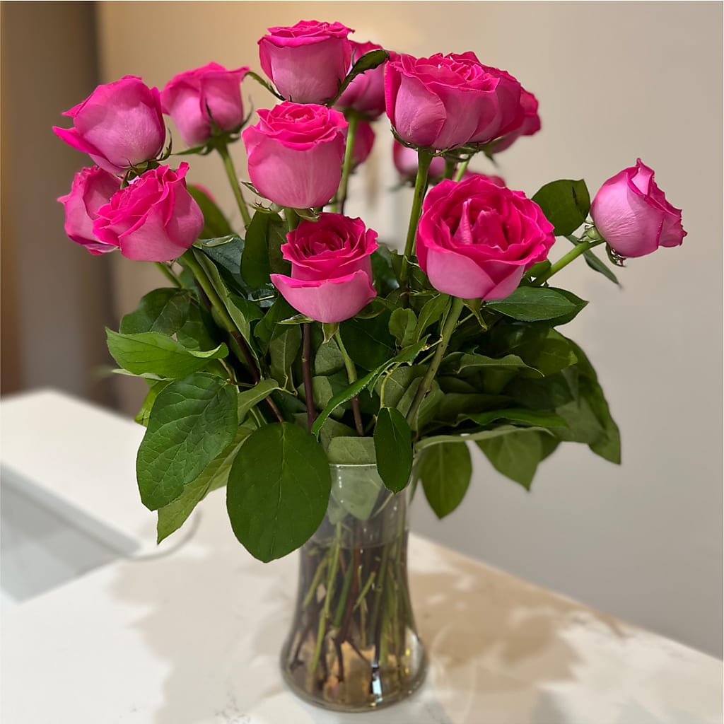 Long Stem Pink Rose Bouquet –  Greenery Plus Florist, Monroe NY