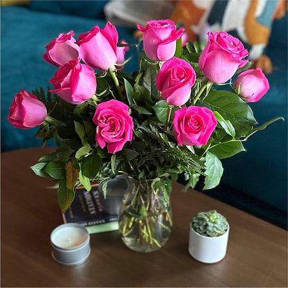 Long Stem Pink Rose Bouquet –  Greenery Plus Florist, Monroe NY