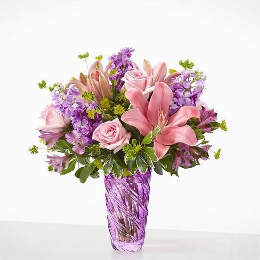 Precious Petals Bouquet with Luxe Swirl Vase –  Greenery Plus Florist, Monroe NY