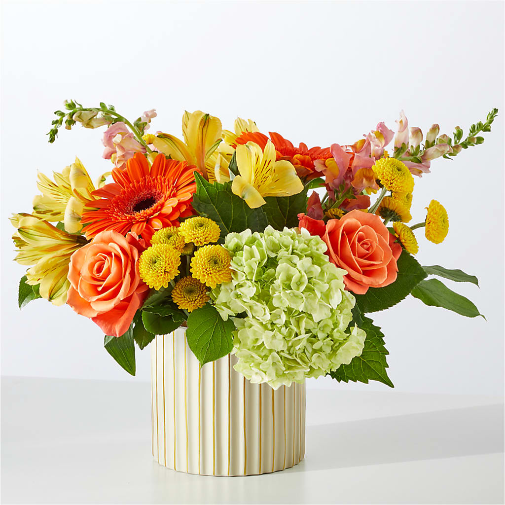 Autumn Sunshine Bouquet with Ivory Vase –  Greenery Plus Florist, Monroe NY