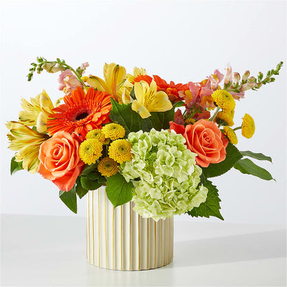 Autumn Sunshine Bouquet with Ivory Vase –  Greenery Plus Florist, Monroe NY