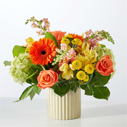 Autumn Sunshine Bouquet with Ivory Vase –  Greenery Plus Florist, Monroe NY