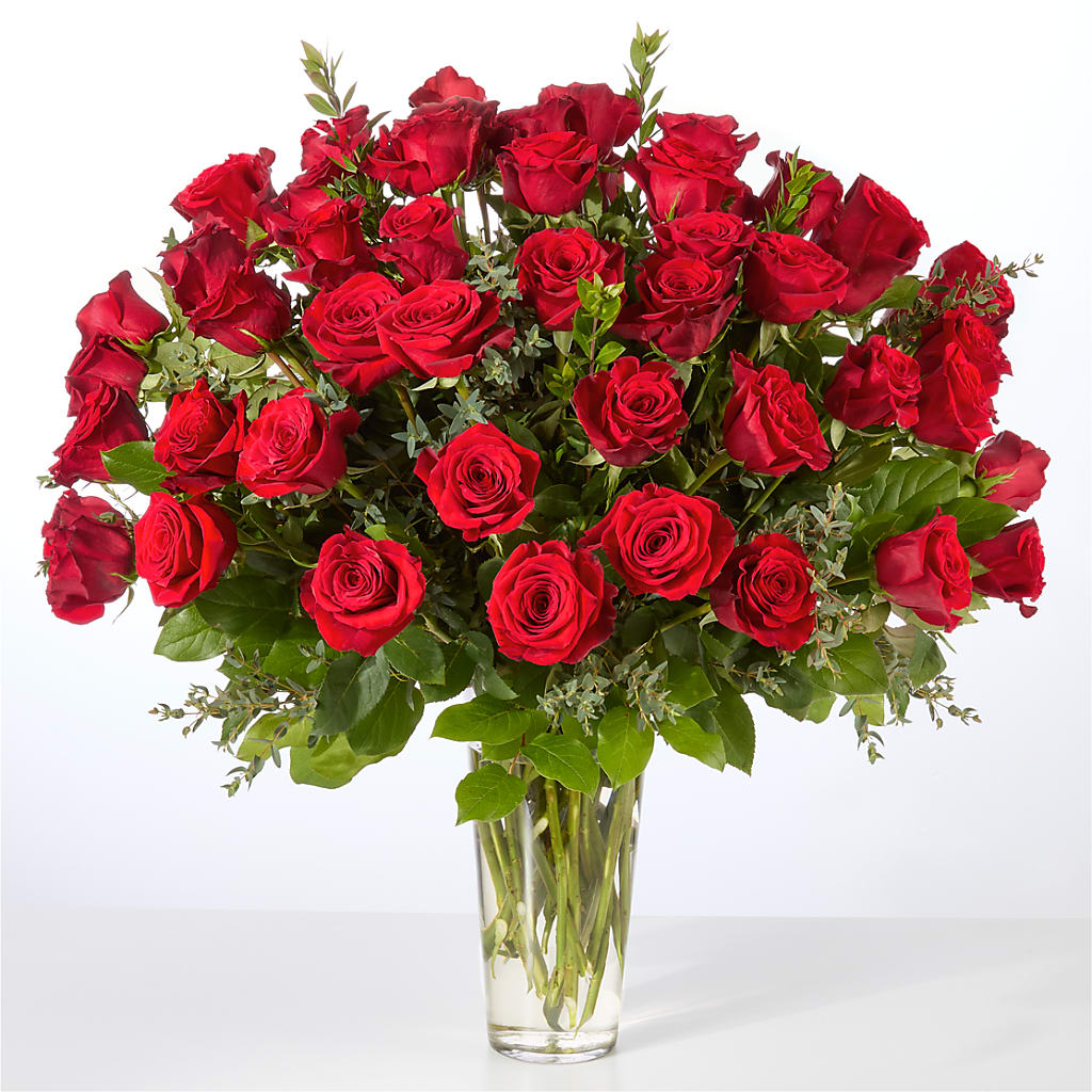 Forever Yours Fifty Stem Red Rose Bouquet –  Greenery Plus Florist, Monroe NY
