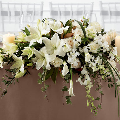 White Linen Arrangement –  Greenery Plus Florist, Monroe NY